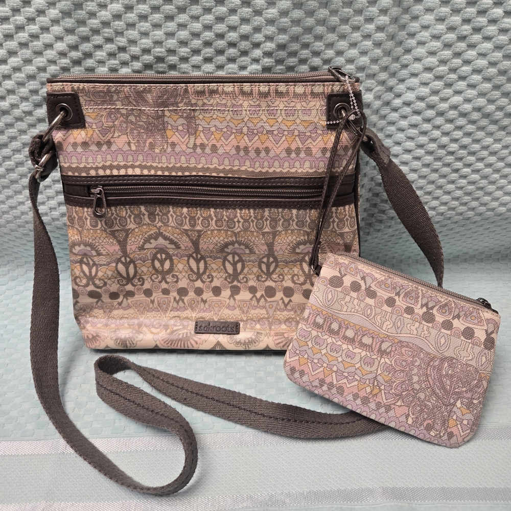 Sakroots Women's Peace Sign Pattern Crossbody Bag With Matching Detachable Pouch